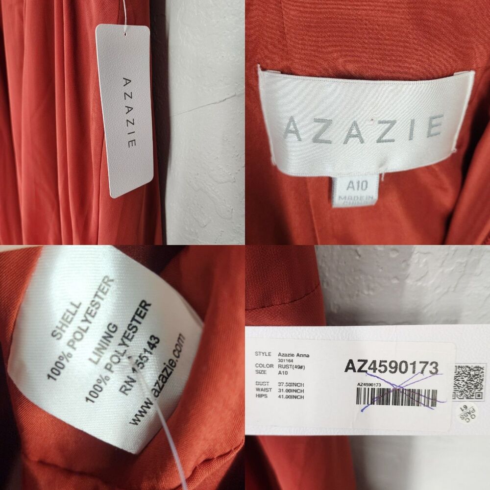 NWT Azazie Sz 10 | Anna Red Rust A-Line Dress Bridesmaid Formal Pageant Glam - Picture 7 of 7